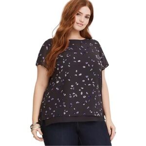 Torrid Size 00 XL 0X Grey & Purple Feather Chiffon Blouse  #94785